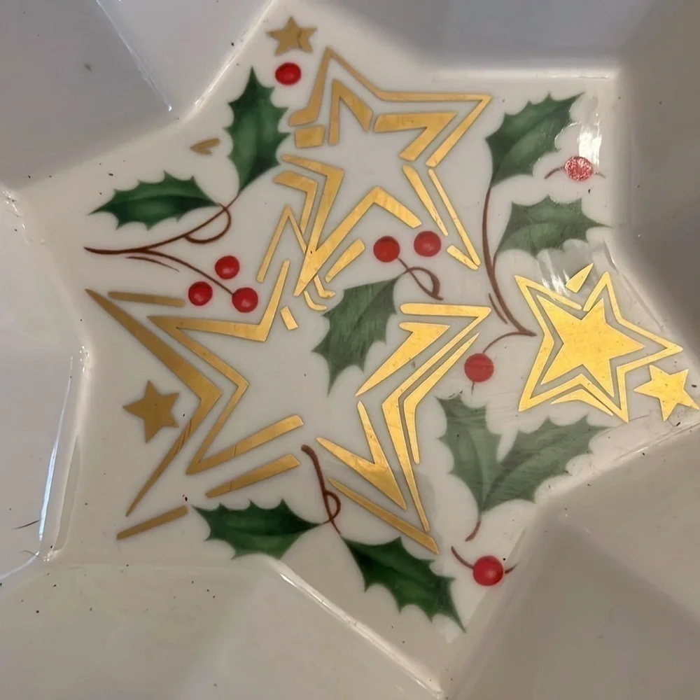 Lenox Christmas Holiday Brightest Star Candy Dish Holly & Berries